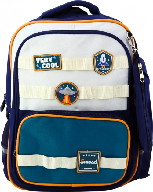 Schulrucksack mit Weltraumaufnähern und Etui 16L
