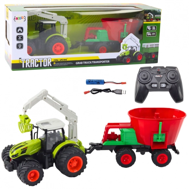 Ferngesteuerter Traktor mit Sämaschine und Drehgreifer