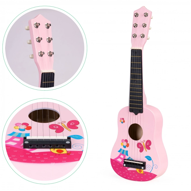 Kindergitarre aus Holz mit Metall-Saiten in Pink