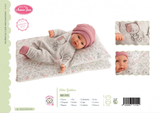 Antonio Juan 11115 KIKA - realistische Puppe mit Geräuschen und weichem Stoffkörper - 27 cm