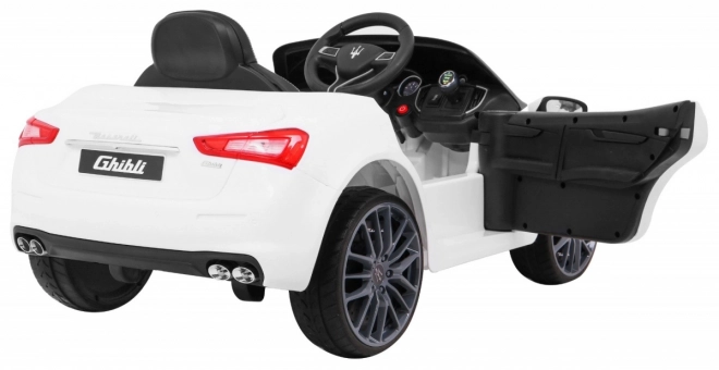 Maserati Ghibli Batterie für Kinder Weiß + Fernbedienung + Langsamer Start + EVA + MP3 USB + LED