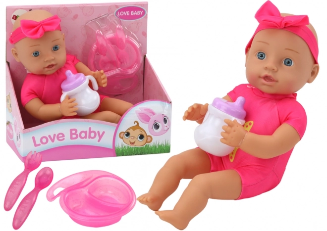 Babypuppe mit Fütterungszubehör in Rosa