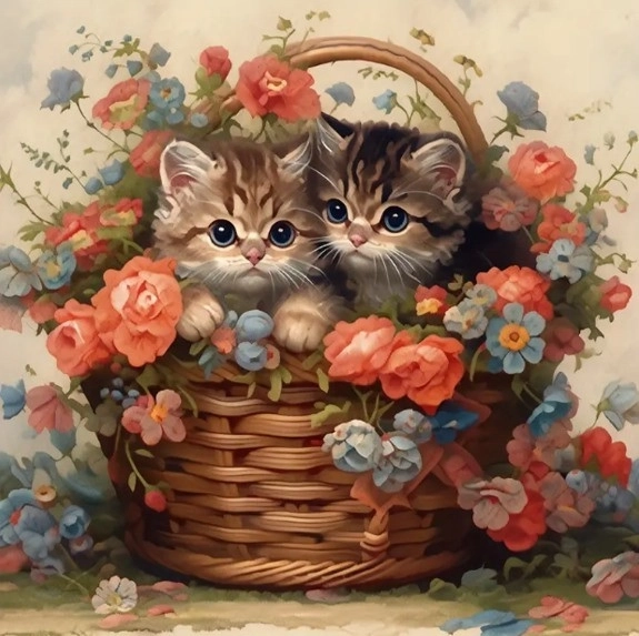 Diamantenmosaik - Katzen im Korb