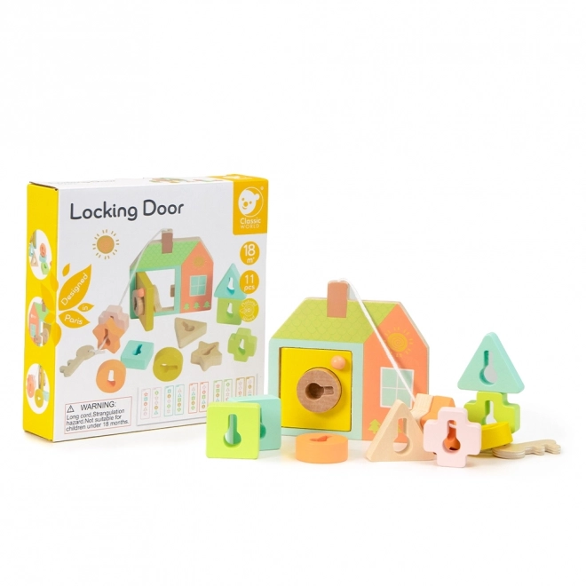 Holzpuzzle mit Türschlössern