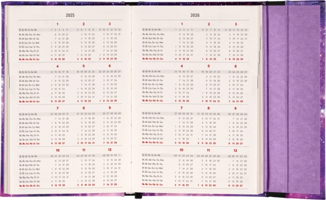 Notizbuch Wochenkalender Galaxie 2025 mit Magnetverschluss, 11 x 16 cm