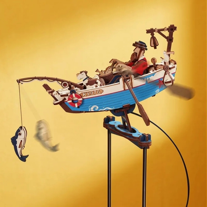 Mechanisches 3D-Puzzle Fischerboot mit Pendelantrieb