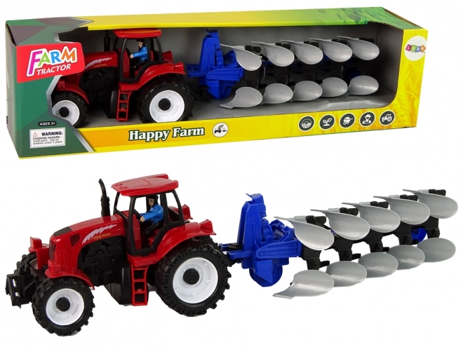 Roter Traktor mit Pflug Farm