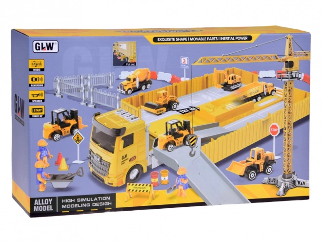 Interaktives Schwerlastwagen-Set mit Kran und Gabelstapler