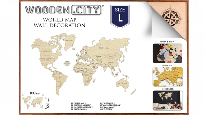 Holz-Weltkarte WOODEN CITY groß