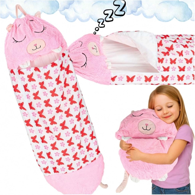 Kinderschlafsack 2-in-1 mit Kissen 125 × 50 cm – rosa