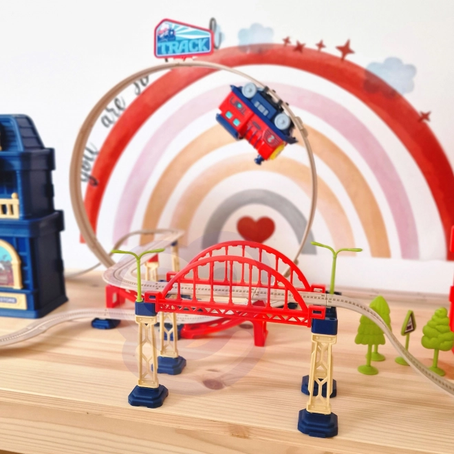 Woopie elektrische eisenbahn 2-in-1 faltbar in einem koffer 87 teile - 3,5 m länge