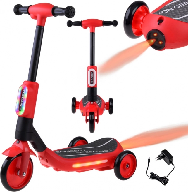 Elektrischer Dreirad-Kinderscooter mit LED-Lichtern und Dampfeffekt – Rot