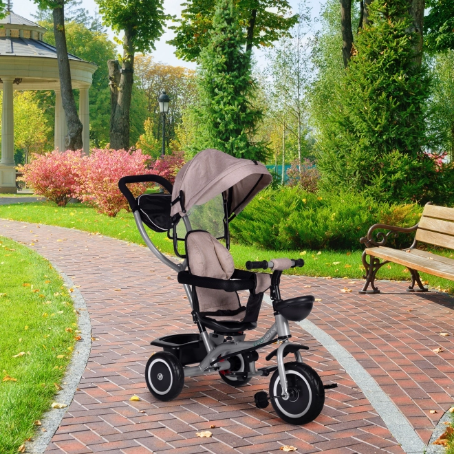 2-in-1 Dreirad-Kinderwagen mit drehbarem Sitz und faltbarem Verdeck in Beige