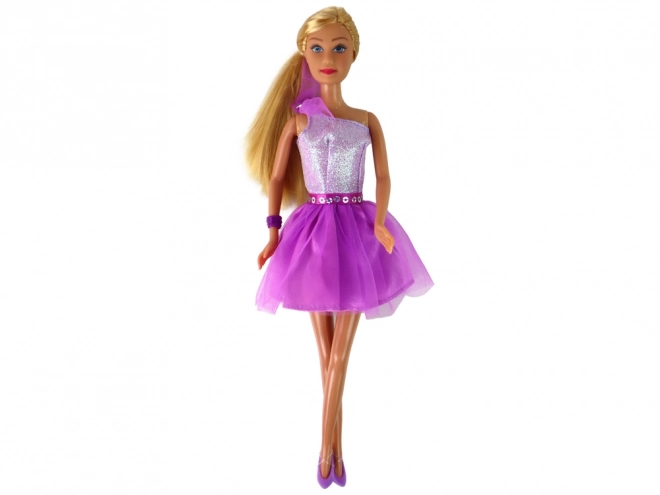 Kleid für Puppe Lucy Set lila glitzernde Schuhe