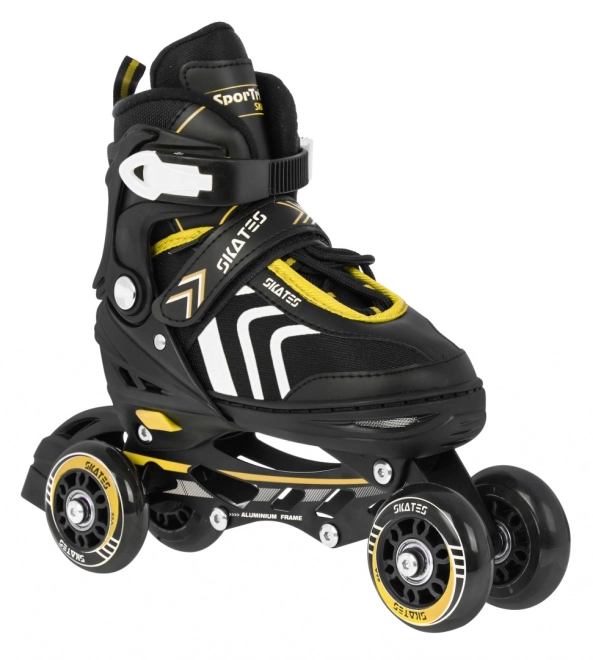 4-in-1 Rollschuhe, Schlittschuhe, Skates Set für Kinder Größe 29-33 Pink – Gelb