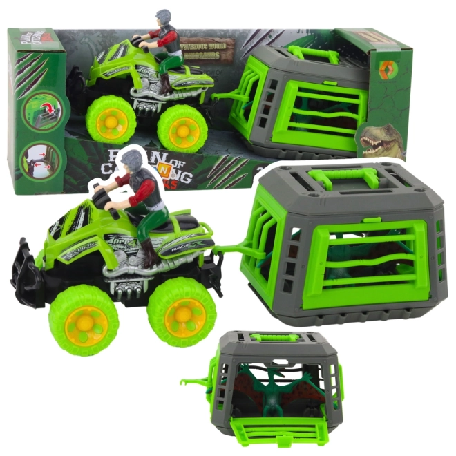 Quad mit Fahrer und Dinosaurierkäfig