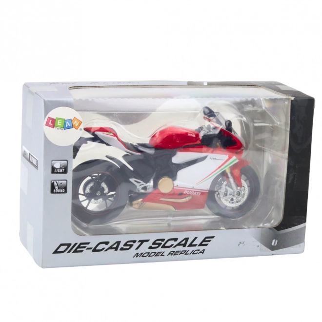 Metall-Sportmotorrad rot-weiß mit Effekten 1:12