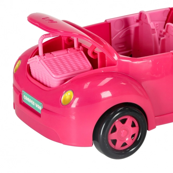 Puppen Cabrio Auto mit Picknickset und Hund - Pink