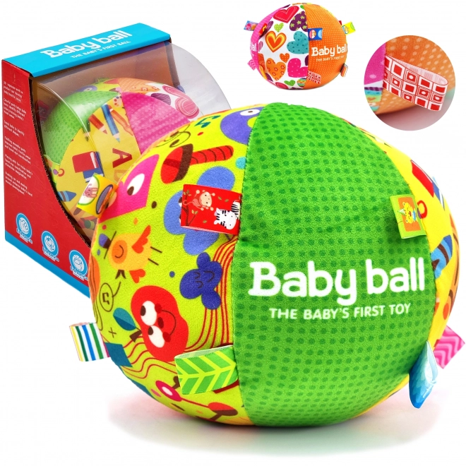 Weicher Ball für Babys mit Etiketten und Geräuschen