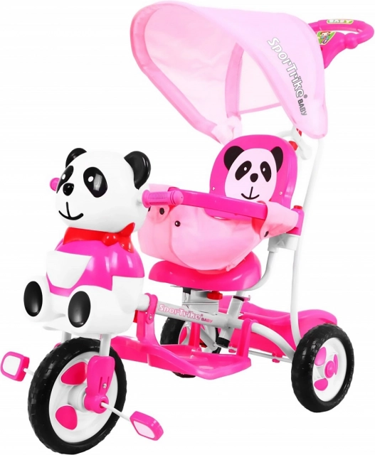 Kinder-Dreirad Panda mit Verdeck und Schiebestange für Eltern – Rosa