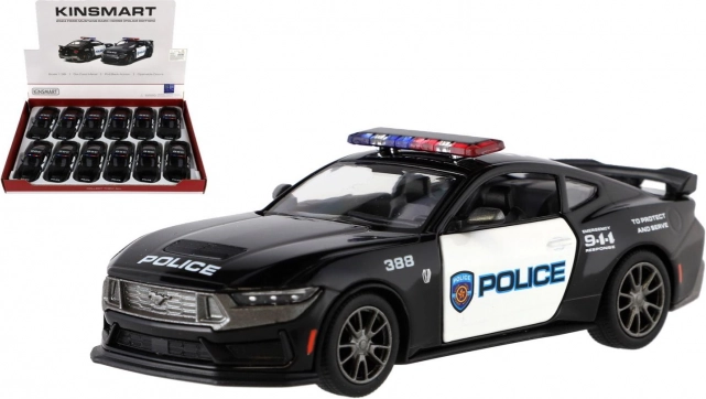 Metallmodellauto Ford Mustang Dark Horse Police 2024 1:38 mit Rückzug, 13 cm