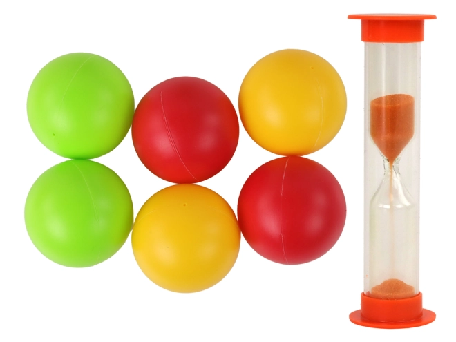 Bälle und Sanduhr im Set