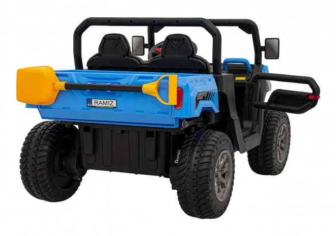 Kinderauto Pick-Up Speed 900 Blau + Allradantrieb + bewegliche Schaufel + Gepäckträger + Fernbedienung + Schaufel + LED Audio