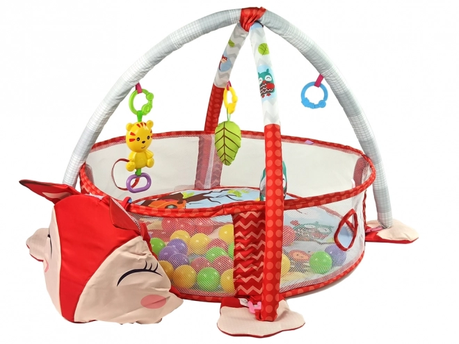 3-in-1 Baby-Spielmatte mit Fuchsmotiv und Bällebad