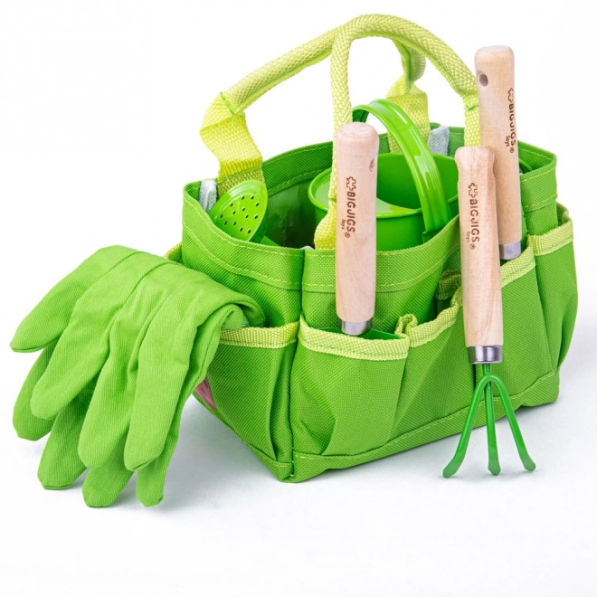 Bigjigs Toys Gartenset mit grüner Leinwandtasche