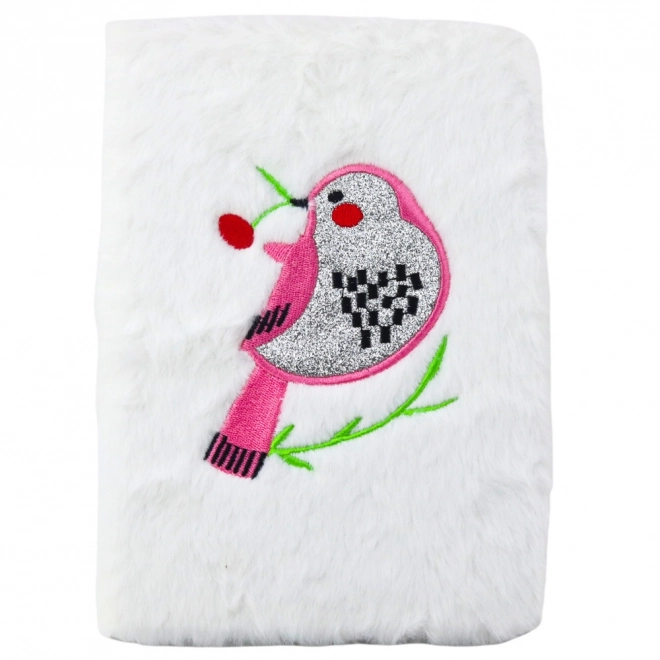 Plüsch-Tagebuch mit Vogel und Glitzer