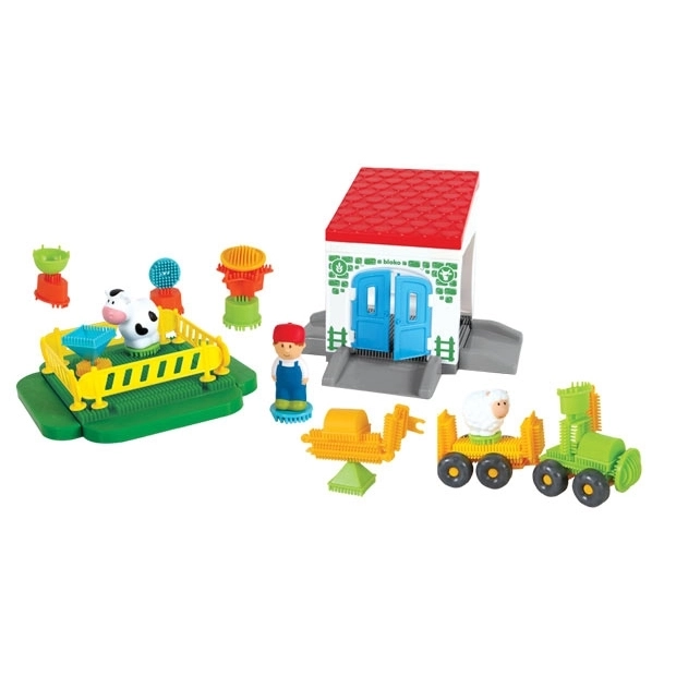 Mochtoys Steckbausteine Pin Bricks Farm im Karton 100 Stk + 3 Figuren