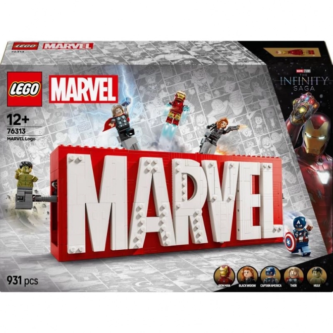 Marvel Logo mit Minifiguren Bausteinset