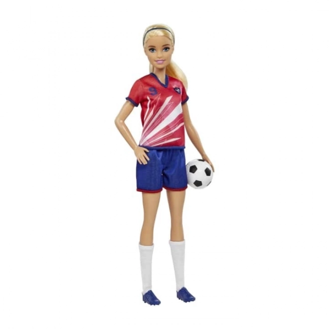 Barbie Fußballspielerin in rotem Trikot