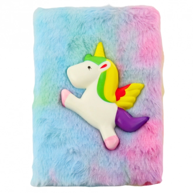 Plüsch-Notizbuch mit 3D Einhorn bunt