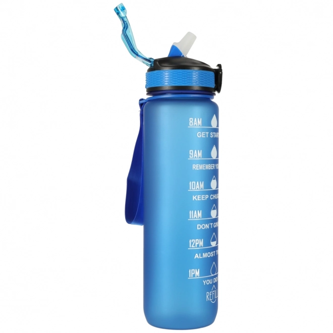 Trinkflasche mit Strohhalm und Motivationsmarkierung 1L Blau