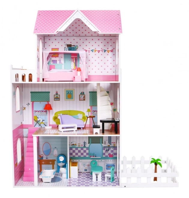 Holzpuppenhaus Rosa für Kinder 3+ mit Ausstattung und Möbeln