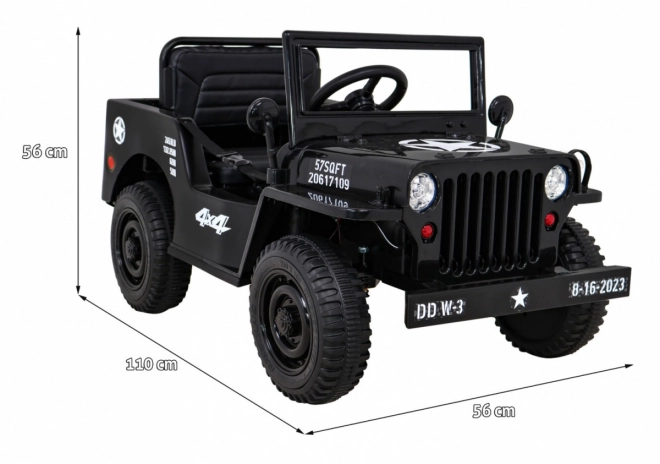 Retro Militärfahrzeug für Kinder schwarz + Allradantrieb 4x4 + Fernbedienung + 2 Gepäckträger + langsamer Start + MP3 LED