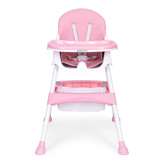 Kinderhochstuhl mit Tablett und Korb, Fünf-Punkt-Gurt ECOTOYS – Rosa