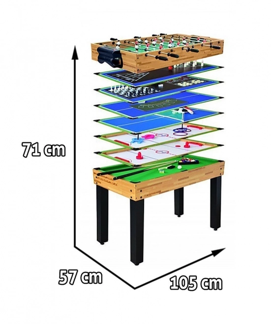 Spielkonsole 12in1 für Kinder und Erwachsene + MDF-Platte 105x57x71cm + Tischfußball Billardtisch Tischtennis Schach Bowling