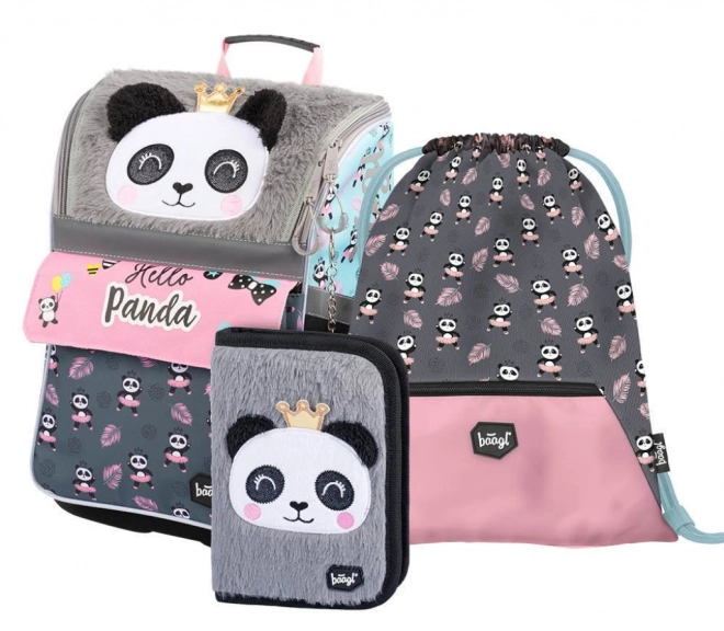 Baagl Schulrucksack Set mit Panda-Motiv