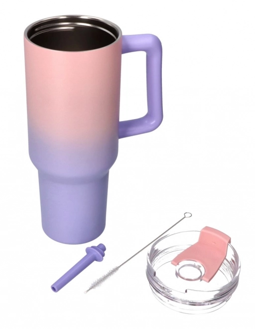 Großer Thermobecher mit Strohhalm - Pastell