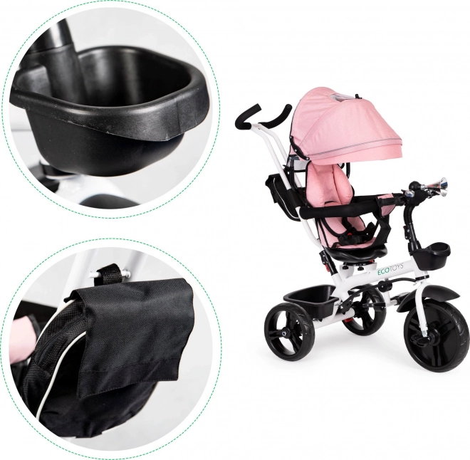 Dreirad Kinderwagen mit 360° Drehbarer Sitz Pink