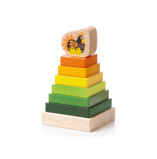 Farbige Pyramide mit Huhn - Holzpuzzle