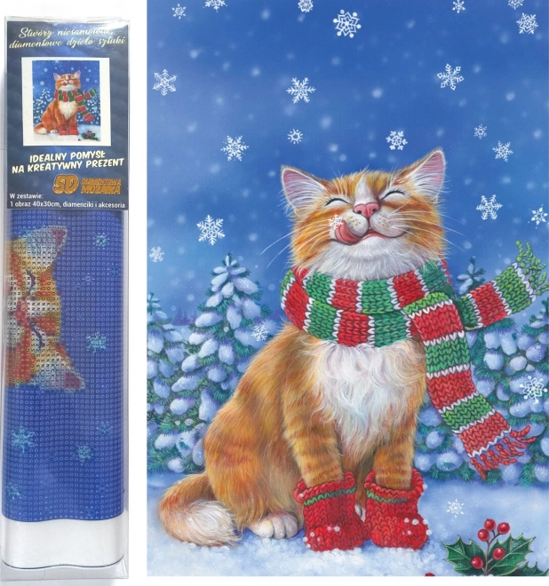 Weihnachtlicher Kater Diamantmalerei Set 30x40cm