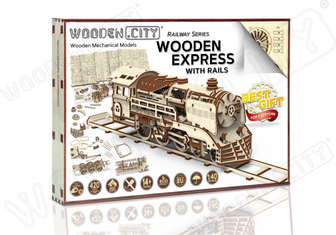 Holz 3D Puzzle – Holzexpress Zug mit Schienen