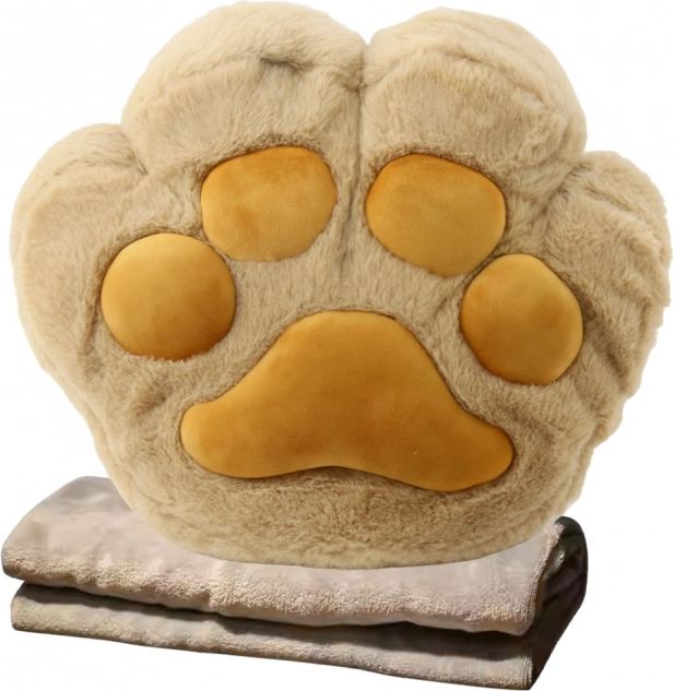 Plüschkissen mit Handtasche und Decke, beige 40 cm