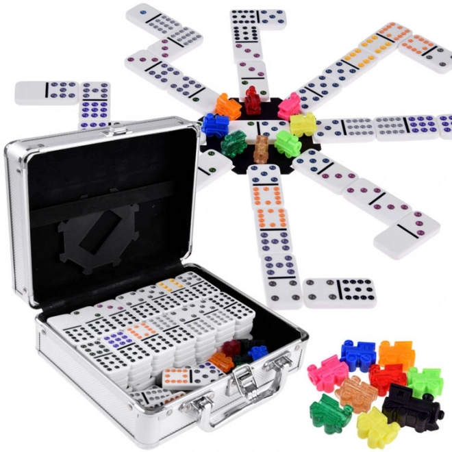 Zwei-in-eins Domino- und Mexican Train Set im Metallkoffer