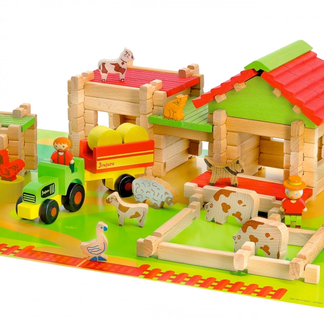 Jeujura Holzbaukasten 130 Teile Meine erste große Farm, Traktor und Anhänger