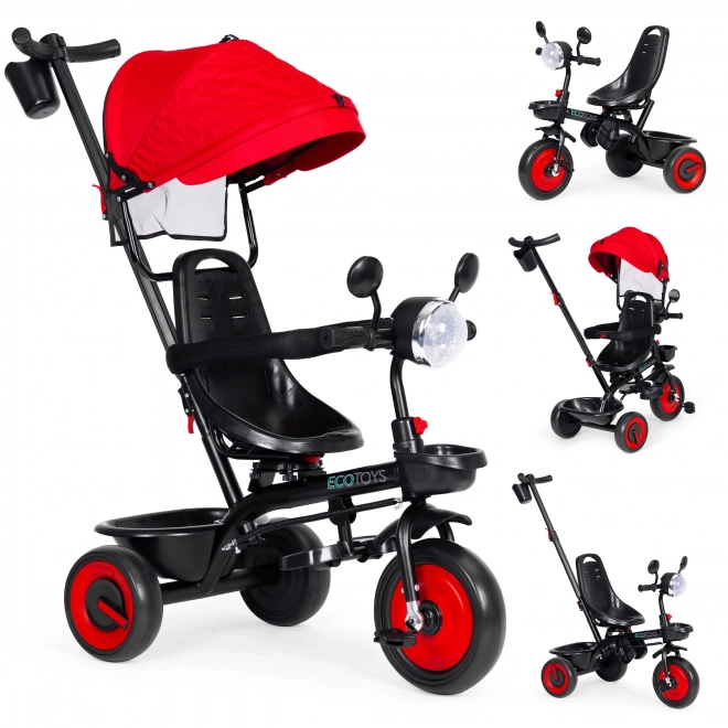 3-in-1 Kinder-Dreirad mit Schwenksitz und Baldachin von Ecotoys, Rot