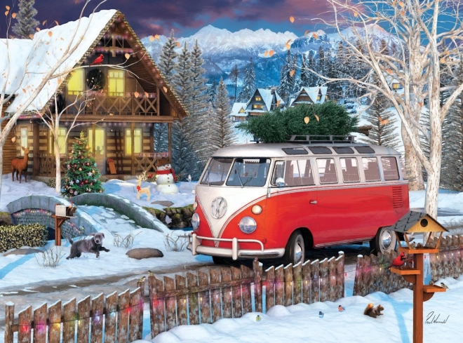 Weihnachtlicher Volkswagen-Bus Puzzle in Metalldose